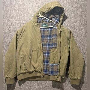 Woolrich Canvas Flannel Lined Coat mens XL green full zip hooded barn chore warm